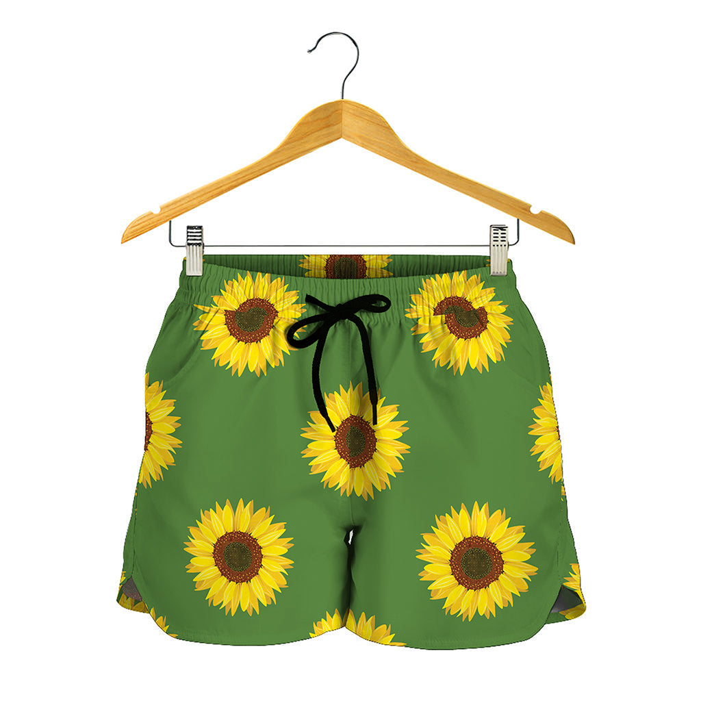 Green Sunflower Pattern Print Women's Shorts