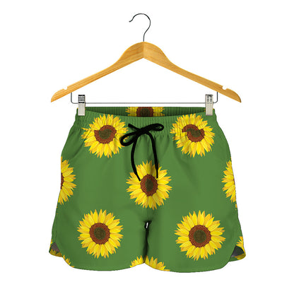 Green Sunflower Pattern Print Women's Shorts