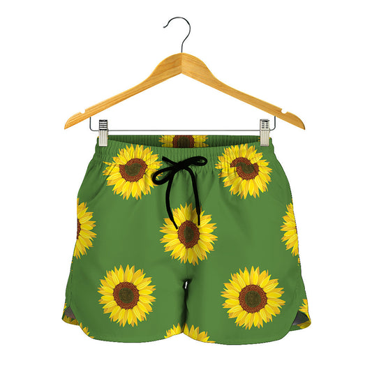 Green Sunflower Pattern Print Women's Shorts
