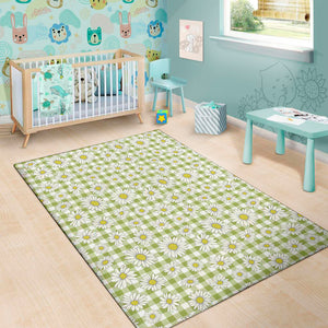 Green Tartan Daisy Pattern Print Area Rug