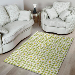 Green Tartan Daisy Pattern Print Area Rug