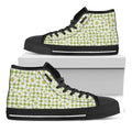 Green Tartan Daisy Pattern Print Black High Top Sneakers