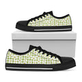 Green Tartan Daisy Pattern Print Black Low Top Sneakers
