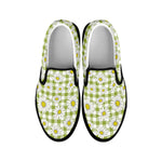 Green Tartan Daisy Pattern Print Black Slip On Shoes