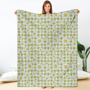 Green Tartan Daisy Pattern Print Blanket