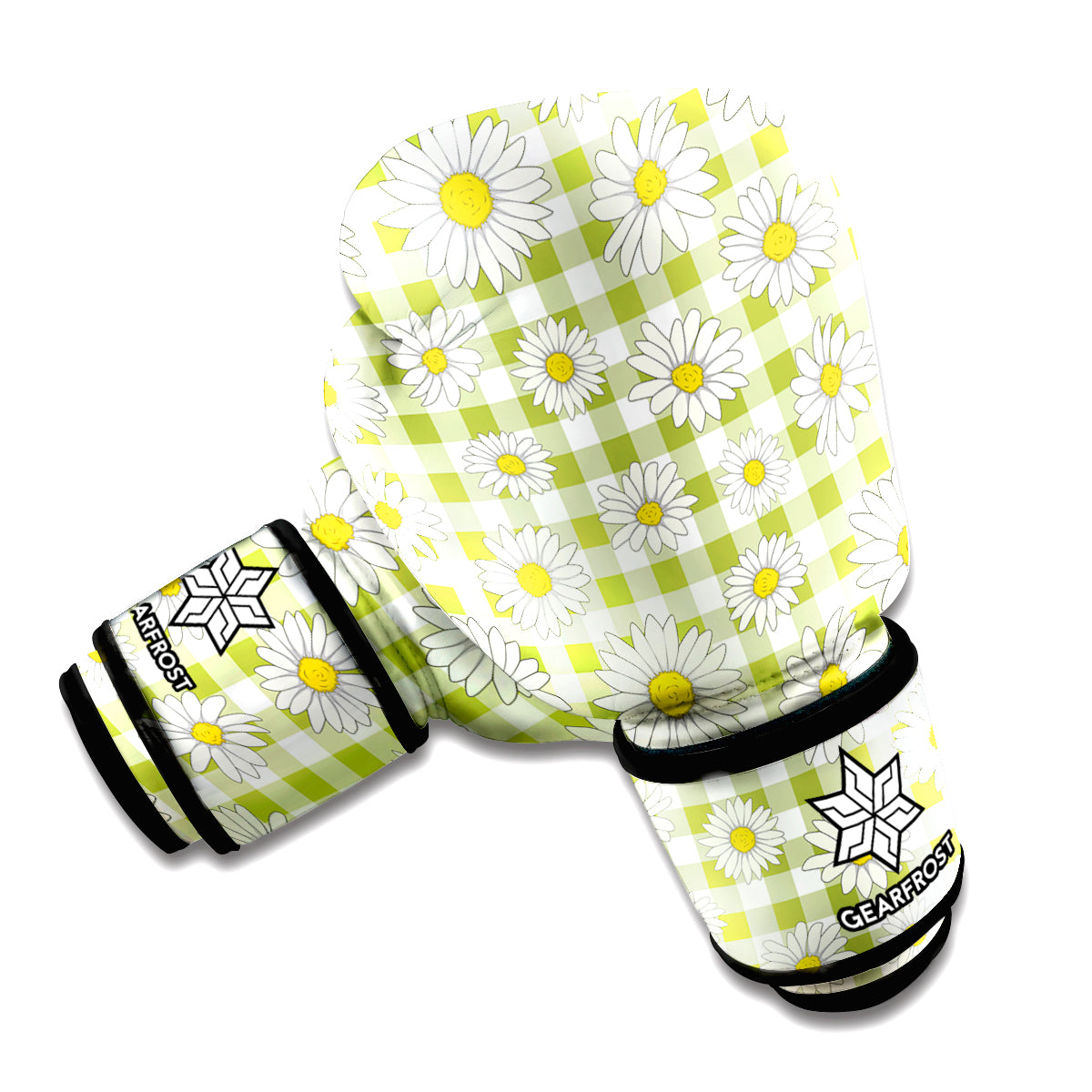 Green Tartan Daisy Pattern Print Boxing Gloves