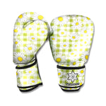 Green Tartan Daisy Pattern Print Boxing Gloves