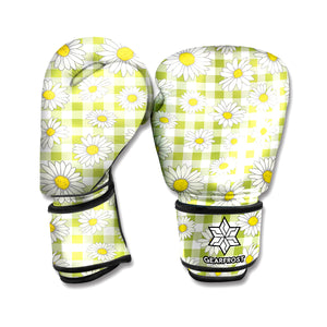 Green Tartan Daisy Pattern Print Boxing Gloves