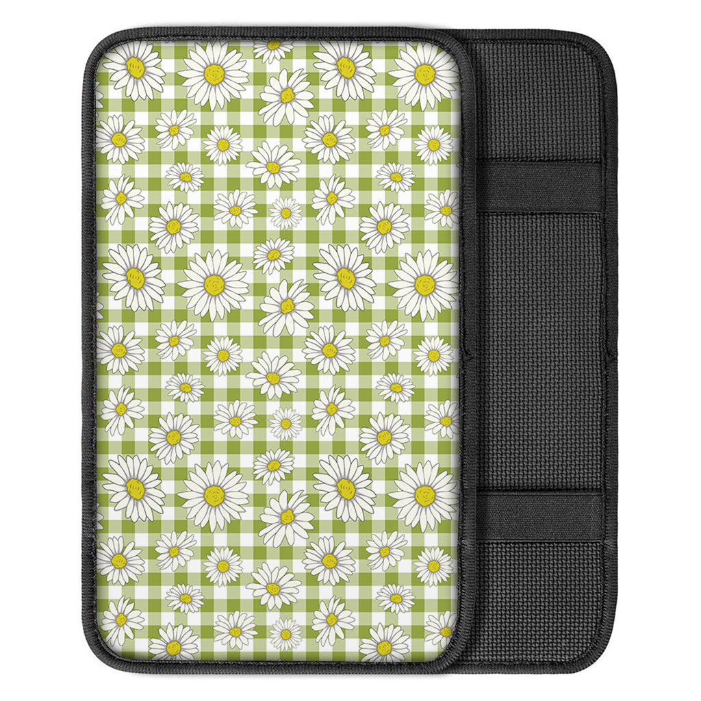 Green Tartan Daisy Pattern Print Car Center Console Cover