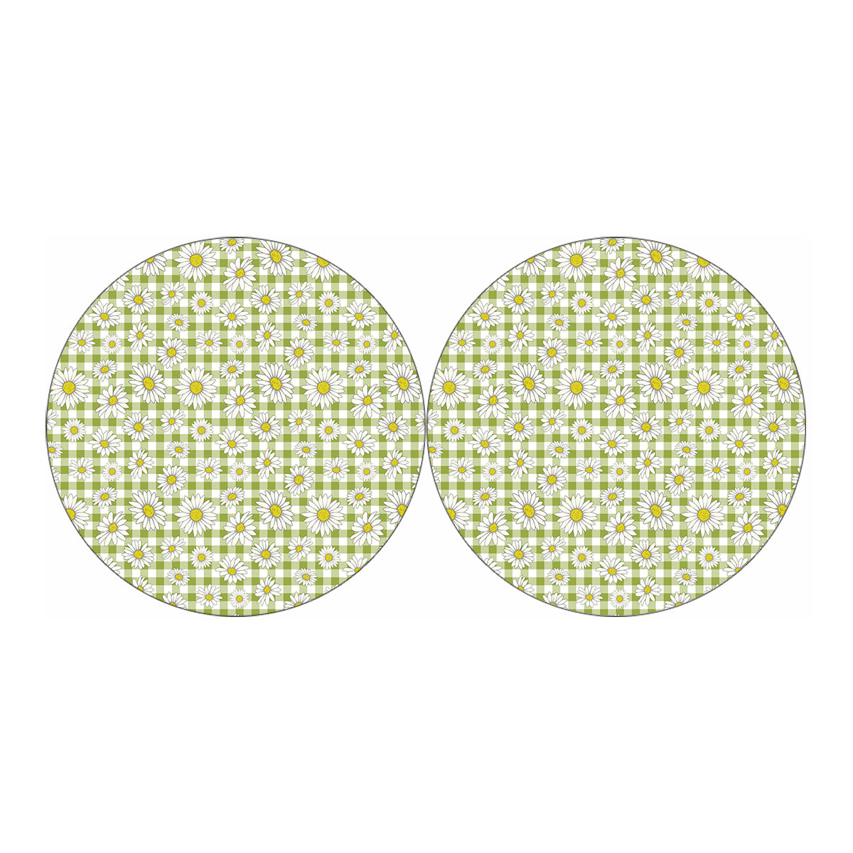 Green Tartan Daisy Pattern Print Car Coasters