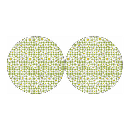 Green Tartan Daisy Pattern Print Car Coasters