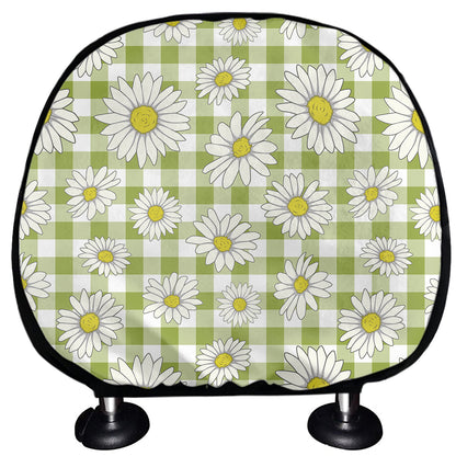 Green Tartan Daisy Pattern Print Car Headrest Covers