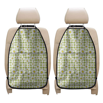 Green Tartan Daisy Pattern Print Car Seat Organizers