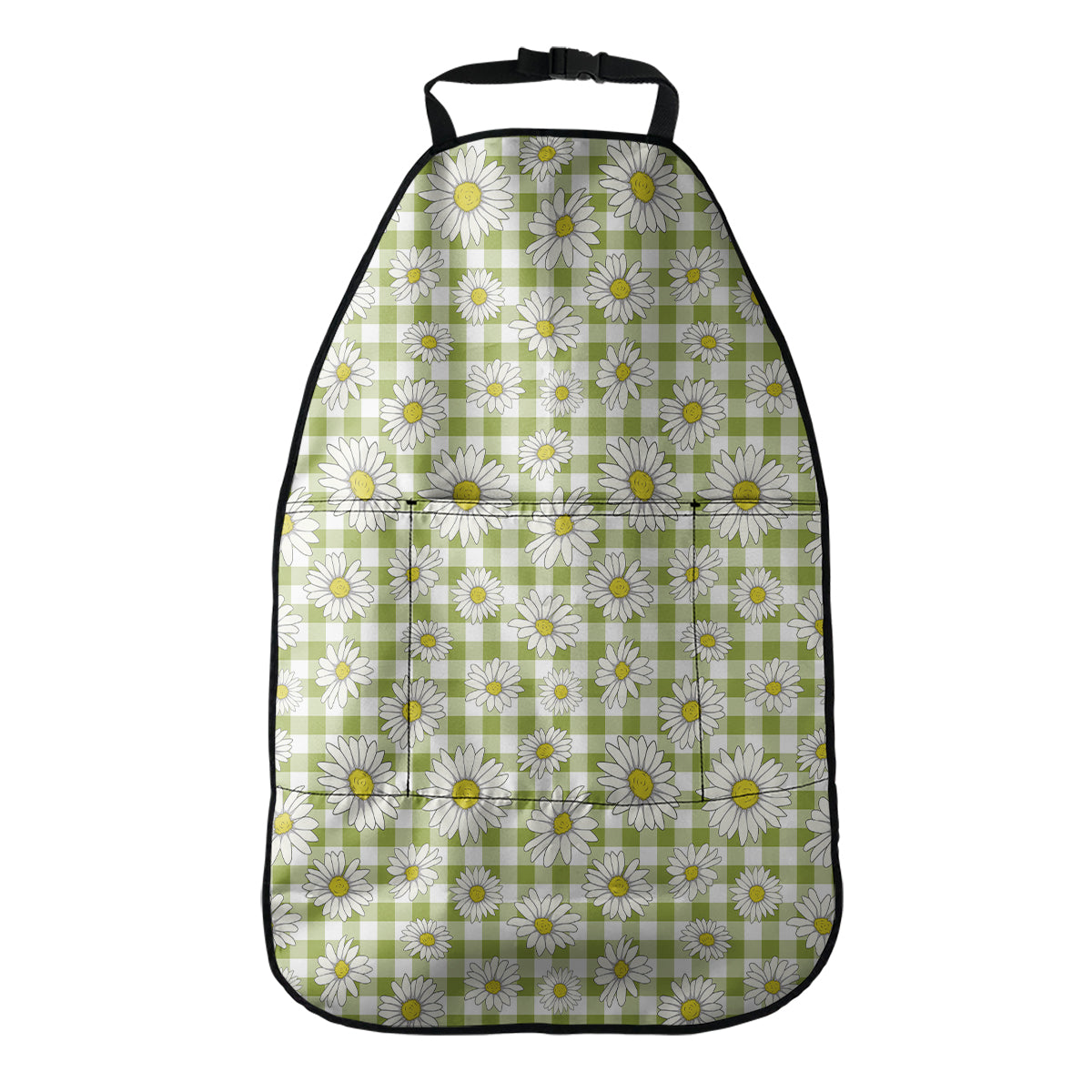 Green Tartan Daisy Pattern Print Car Seat Organizers