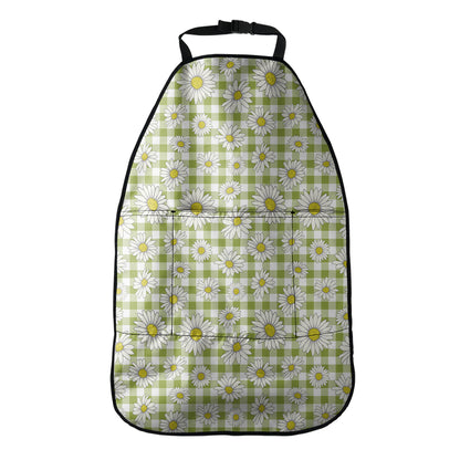 Green Tartan Daisy Pattern Print Car Seat Organizers