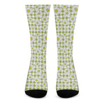 Green Tartan Daisy Pattern Print Crew Socks
