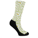 Green Tartan Daisy Pattern Print Crew Socks