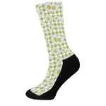Green Tartan Daisy Pattern Print Crew Socks