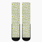 Green Tartan Daisy Pattern Print Crew Socks