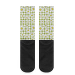 Green Tartan Daisy Pattern Print Crew Socks