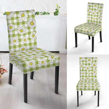 Green Tartan Daisy Pattern Print Dining Chair Slipcover