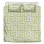 Green Tartan Daisy Pattern Print Duvet Cover Bedding Set