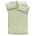 Green Tartan Daisy Pattern Print Duvet Cover Bedding Set
