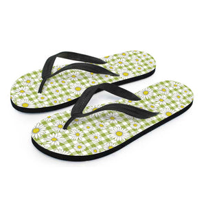 Green Tartan Daisy Pattern Print Flip Flops