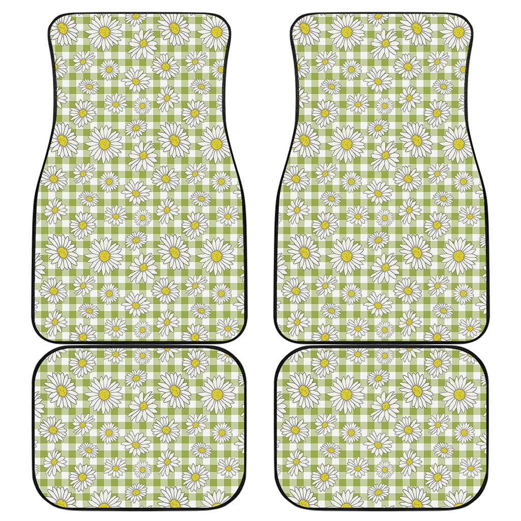 Green Tartan Daisy Pattern Print Front and Back Car Floor Mats