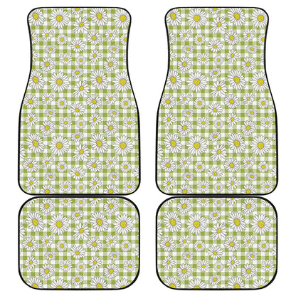Green Tartan Daisy Pattern Print Front and Back Car Floor Mats