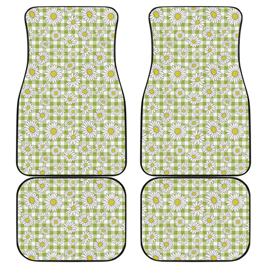 Green Tartan Daisy Pattern Print Front and Back Car Floor Mats