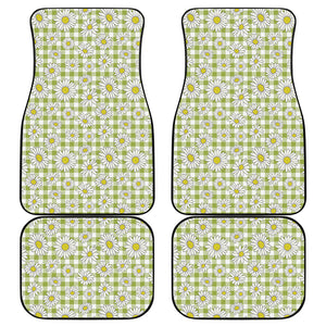 Green Tartan Daisy Pattern Print Front and Back Car Floor Mats