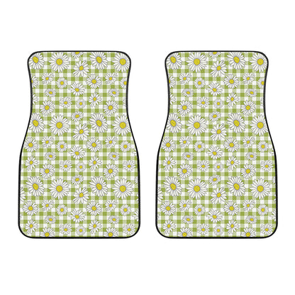Green Tartan Daisy Pattern Print Front Car Floor Mats