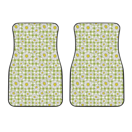 Green Tartan Daisy Pattern Print Front Car Floor Mats