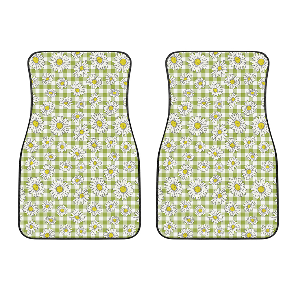 Green Tartan Daisy Pattern Print Front Car Floor Mats