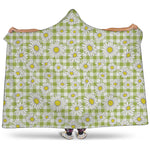 Green Tartan Daisy Pattern Print Hooded Blanket