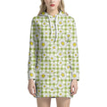 Green Tartan Daisy Pattern Print Pullover Hoodie Dress