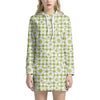 Green Tartan Daisy Pattern Print Hoodie Dress