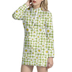 Green Tartan Daisy Pattern Print Hoodie Dress