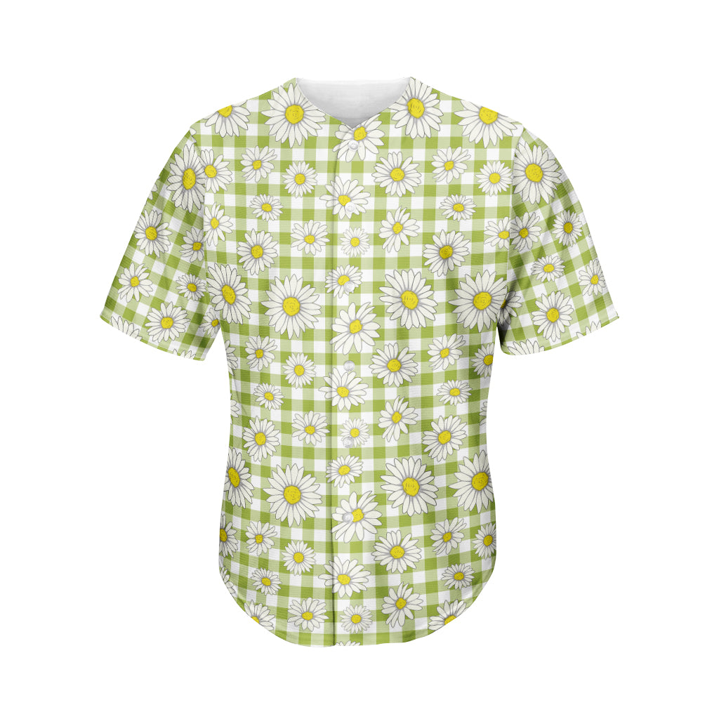 Green Tartan Daisy Pattern Print Men's Baseball Jersey