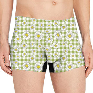 Green Tartan Daisy Pattern Print Men's Boxer Briefs