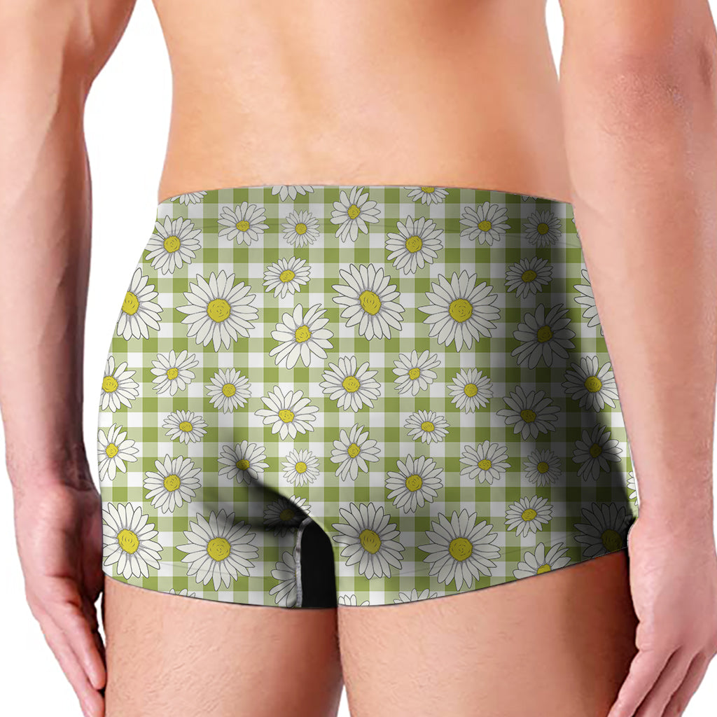 Green Tartan Daisy Pattern Print Men's Boxer Briefs