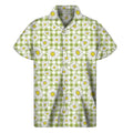 Green Tartan Daisy Pattern Print Men's Short Sleeve Shirt