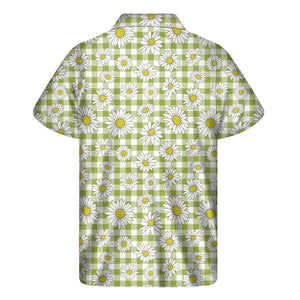 Green Tartan Daisy Pattern Print Men's Short Sleeve Shirt