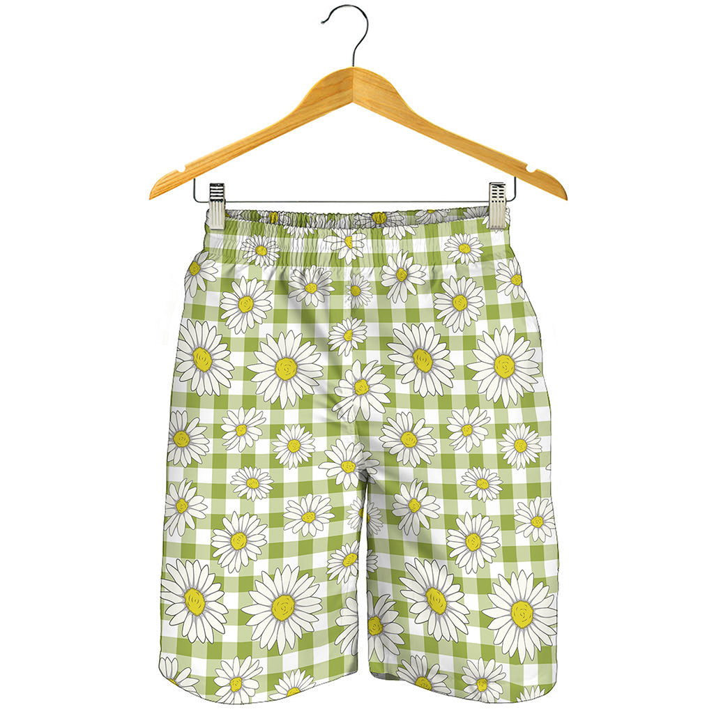 Green Tartan Daisy Pattern Print Men's Shorts