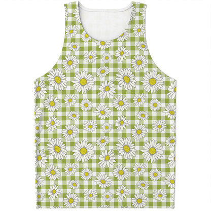 Green Tartan Daisy Pattern Print Men's Tank Top
