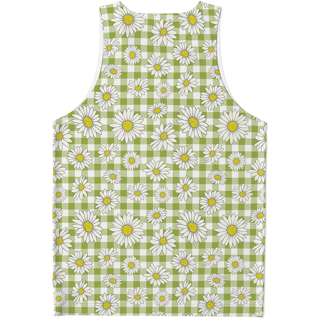 Green Tartan Daisy Pattern Print Men's Tank Top