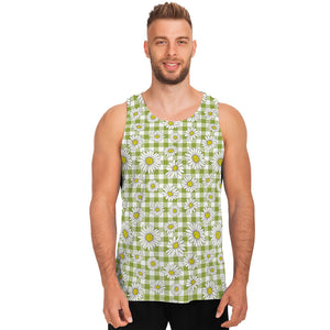 Green Tartan Daisy Pattern Print Men's Tank Top