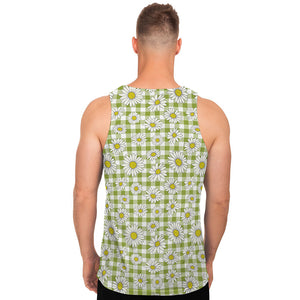 Green Tartan Daisy Pattern Print Men's Tank Top