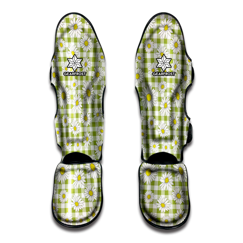 Green Tartan Daisy Pattern Print Muay Thai Shin Guard